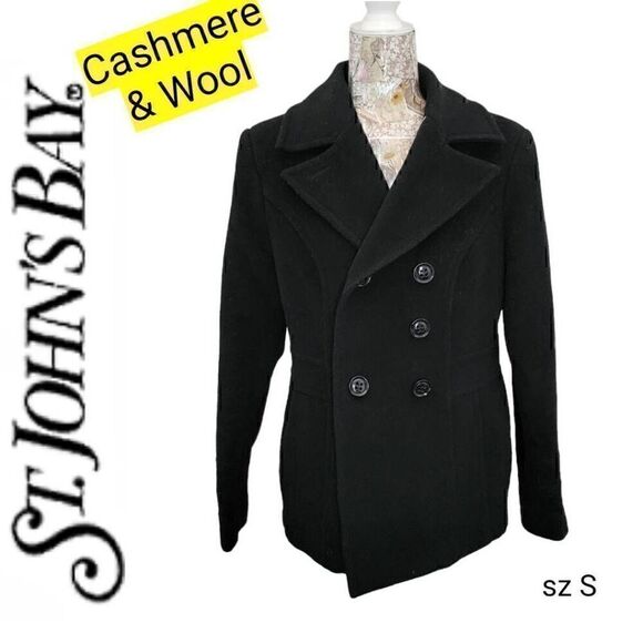 St. John's Bay Black Cashmere & Wool Premium Luxury Peacoat Jacket - Picture 1 of 13